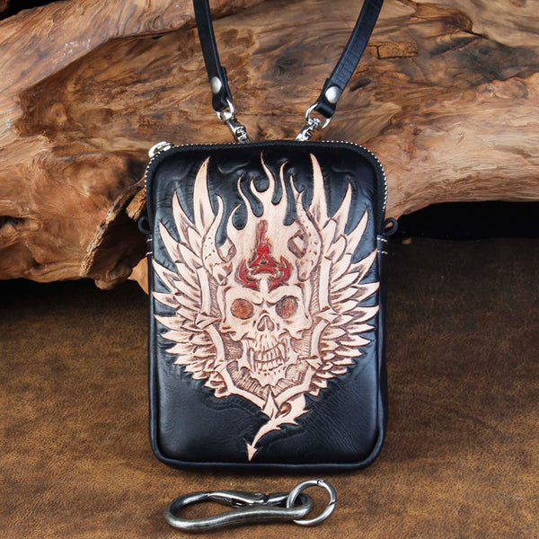 Cool Leather Mens Skull Biker Belt Pouch Waist Bag Side Bag Shoulder Bag for Men - iwalletsmen