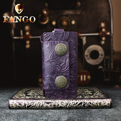 Handmade Leather Floral Mens Cool Car Key Wallet Coin Wallet Pouch Car KeyChain for Men
