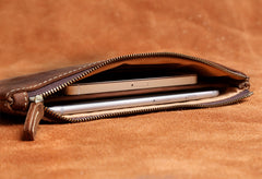 Genuine Leather Mens Cool Long Leather Wallet Slim Zipper Clutch Wristlet Wallet for Men