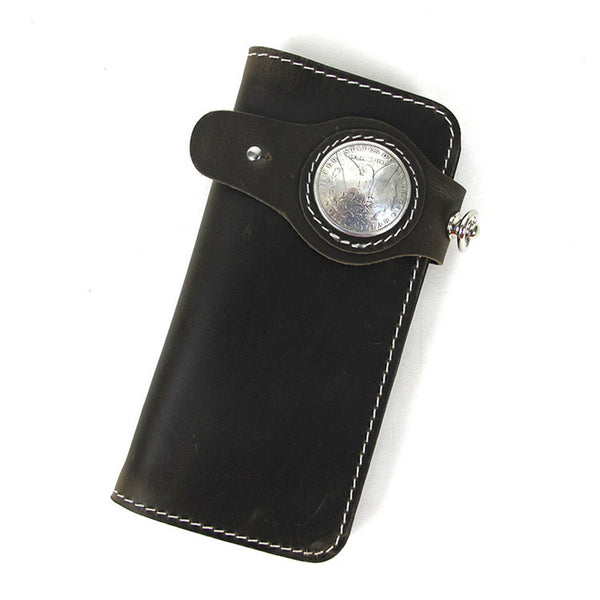 [On Sale] Handmade Mens Long Biker Wallet with Chain Cool Leather Biker Chain Wallets - iwalletsmen