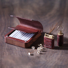 Handmade Wooden Black Leather Mens 20pcs Cigarette Case Cool Custom Cigarette Holder for Men - iwalletsmen