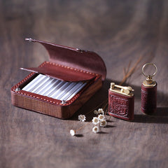 Handmade Wooden Coffee Leather Mens 10pcs Cigarette Case Cool Custom Cigarette Holder for Men - iwalletsmen
