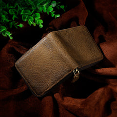 Handmade Leather Mens Cool Zipper Leather Wallet Card Wallet Men Small Wallets Bifold for Men