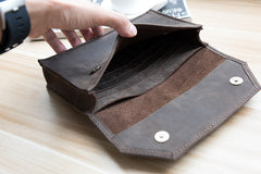 Handmade Leather Mens Clutch Cool Large Wallet Clutch Wristlet Wallet for Men