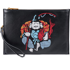 Handmade Leather Mens Cool Embroidery Wallet Zipper Clutch Wristlet Wallet for Men - iwalletsmen