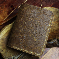 Handmade Leather Floral Mens Cool Slim Leather Wallet Men billfold Wallets Bifold for Men