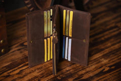 Handmade Leather Mens Cool Long Leather Wallet Cards Clutch Wallet for Men
