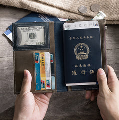 Handmade Leather Mens Travel Wallet Passport Leather Wallet billfold Long Wallets for Men