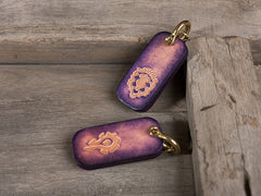 Handmade Leather Mens World of Warcraft Cool Keychain KeyCharm Keyring Pendant for Men