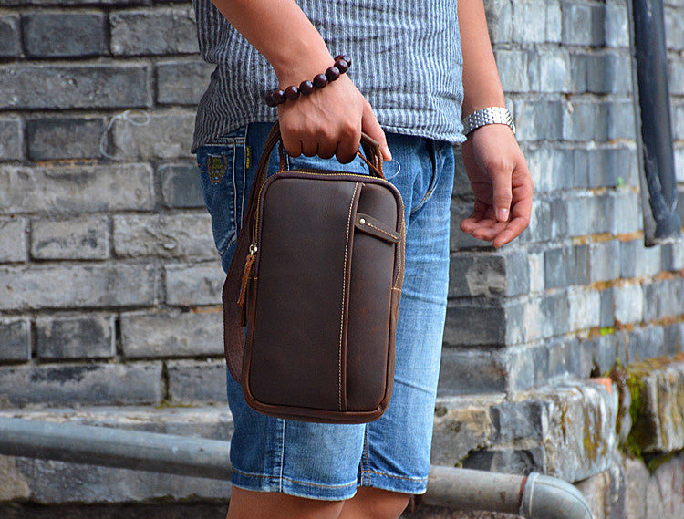 Leather Crossbody Bag Sling Chest Bag Travel Bag in Brown 