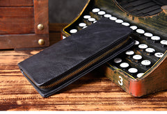 Genuine Leather Mens Cool Long Leather Wallet Bifold Clutch Wallet for Men