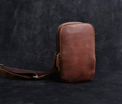 Genuine Leather Mens Cool Chest Bag Sling Bag Crossbody Bag Travel Bag Hiking Bag for men
