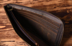 Handmade Leather Mens Cool Long Leather Wallet Zipper Clutch Wallet for Men