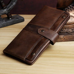 Handmade Leather Mens Cool Long Leather Wallet Card Wallet Clutch Wristlet Wallet for Men