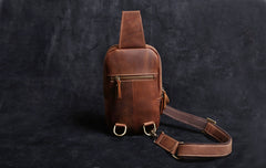Genuine Leather Mens Cool Chest Bag Sling Bag Crossbody Bag Travel Bag Hiking Bag for men