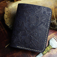 Handmade Leather Floral Mens Cool Slim Leather Wallet Men billfold Wallets Bifold for Men