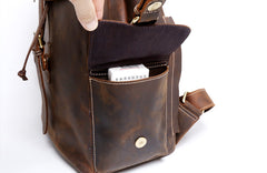 Handmade Leather Mens Cool Backpack Sling Bag Large Black Travel Bag Hiking Bag for men