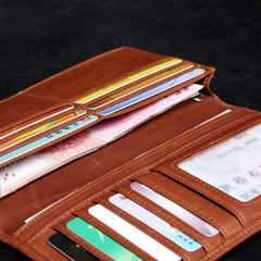 Genuine Leather Mens Cool Long Leather Wallet Zipper Clutch Wristlet Wallet for Men