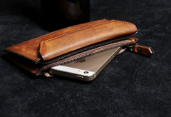 Genuine Leather Mens Cool Long Leather Wallet Card Wallet Clutch Wristlet Wallet for Men