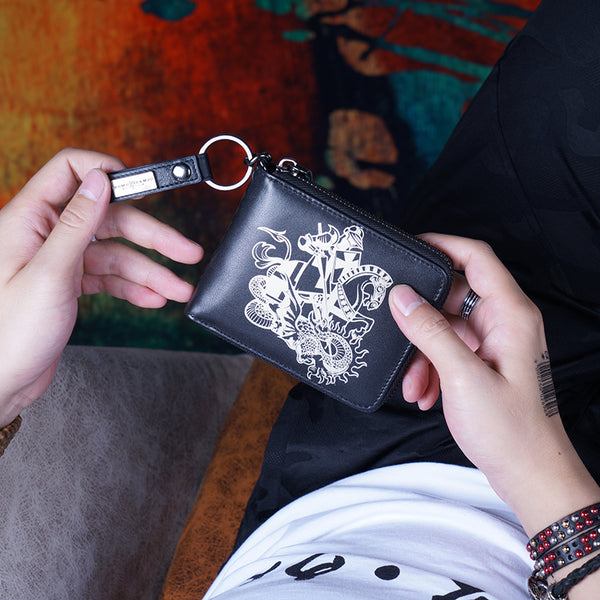 Genuine Leather Mens Chain Biker Wallet Cool Zipper Leather Wallet Bifold billfold Wallets - iwalletsmen