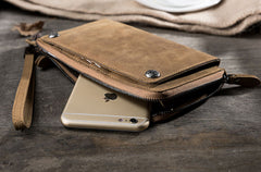 Handmade Leather Mens Cool Long Chain Wallet Phone Biker Trucker Wristlet Wallet