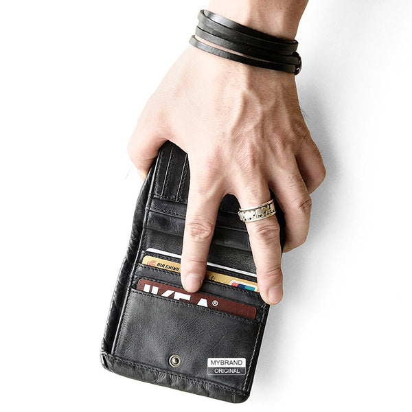 Genuine Leather Mens Cool billfold Leather Wallet Men Small Wallets Bifold for Men - iwalletsmen