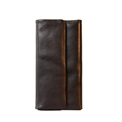 Handmade Leather Mens Cool Long Leather Wallet Trifold Clutch Wallet for Men