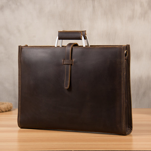 Genuine Leather Mens Vintage Coffee Briefcase Shoulder Bag Work Bag Laptop Bag Business Bag for Men