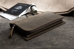 Handmade Leather Mens Clutch Wallet Cool Leather Wallet Long Phone Wallets for Men