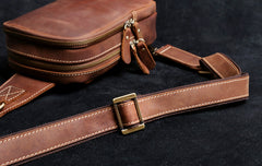 Genuine Leather Mens Cool Chest Bag Sling Bag Crossbody Bag Travel Bag Hiking Bag for men