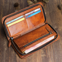 Handmade Leather Mens Cool Long Leather Wallet Zipper Phone Clutch Wallet - iwalletsmen