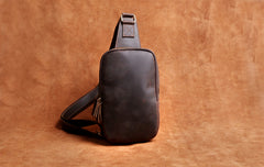 Genuine Leather Mens Cool Chest Bag Sling Bag Crossbody Bag Travel Bag Hiking Bag for men