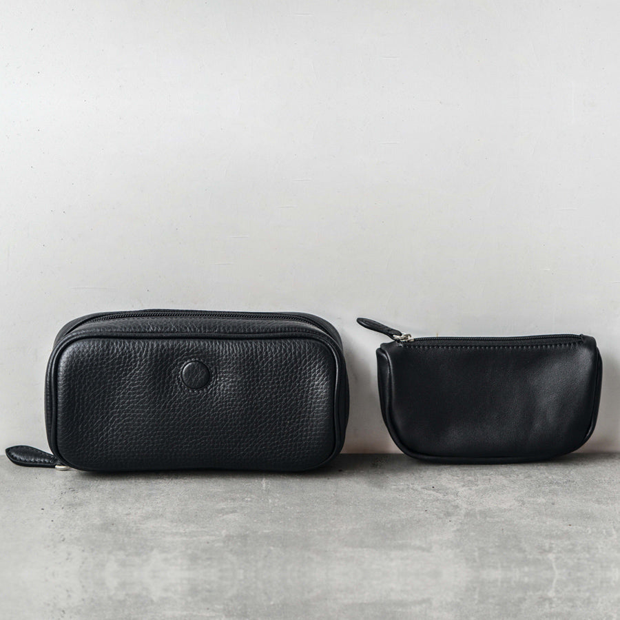 Cool Leather Black Mens Leather 2pcs Tobacco Pipe Case Zipper Tobacco Pipe Case for Men - iwalletsmen
