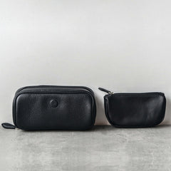 Cool Leather Black Mens Leather 2pcs Tobacco Pipe Case Zipper Tobacco Pipe Case for Men - iwalletsmen