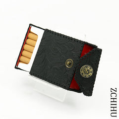 Handmade Cool Leather Mens Black Engraved Cigarette Holder Case Cigarette Holder for Men - iwalletsmen