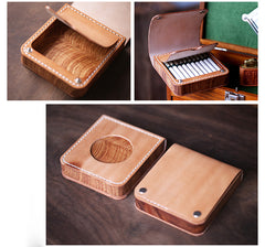 Handmade Wooden Coffee Leather Mens 20pcs Cigarette Case Cool Custom Cigarette Holder for Men - iwalletsmen