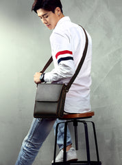 Genuine Leather Mens Messenger Bag Vertical iPad Shoulder Bag For Men