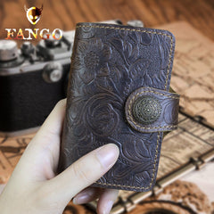 Handmade Leather Floral Mens Cool billfold Wallet Card Holder Small Card Slim Wallets for Men