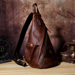 Genuine Leather Mens Cool Chest Bag Sling Bag Crossbody Bag Travel Bag Hiking Bag for men