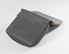 Handmade Leather Mens Cool Slim Leather Zipper Wallet Men Small Wallets Bifold for Men