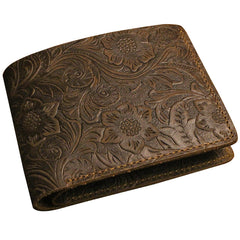 Handmade Leather Floral Mens Cool Slim Leather Wallet Men billfold Wallets Bifold for Men