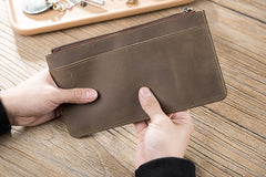 Handmade Leather Mens Clutch Wallet Cool Leather Wallet Zipper Phone Wallets for Men