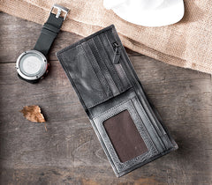 Handmade Leather Mens Cool Slim Leather Wallet Men Small Wallets Bifold for Men