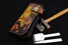 Handmade Leather Tooled Thunder God Mens Chain Biker Wallet Cool Leather Wallet With Chain Wallets for Men