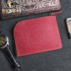Handmade Leather Floral Mens Front Pocket Wallet Cool Slim Leather Wallet Men billfold Wallets Bifold for Men