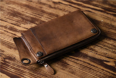 Handmade Mens Cool Long Leather Chain Wallet Cards Biker Trucker Wristlet Wallet - iwalletsmen