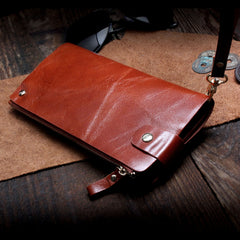 Genuine Leather Mens Cool Long Leather Wallet Card Wallet Clutch Wristlet Wallet for Men