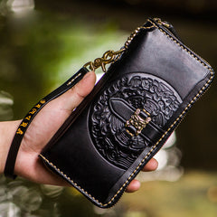 Handmade Leather Mens Tibetan Chain Biker Wallet Cool Leather Wallet Long Clutch Wallets for Men