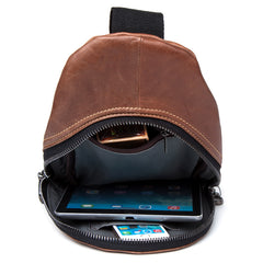 Cool Brown Leather Mens  Sling Bags Brown Crossbody Pack Chest Bag for men - iwalletsmen