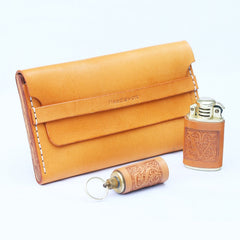 Handmade Wooden Leather Mens Cigarette Case Cool Beige Custom Cigarette Holder for Men - iwalletsmen